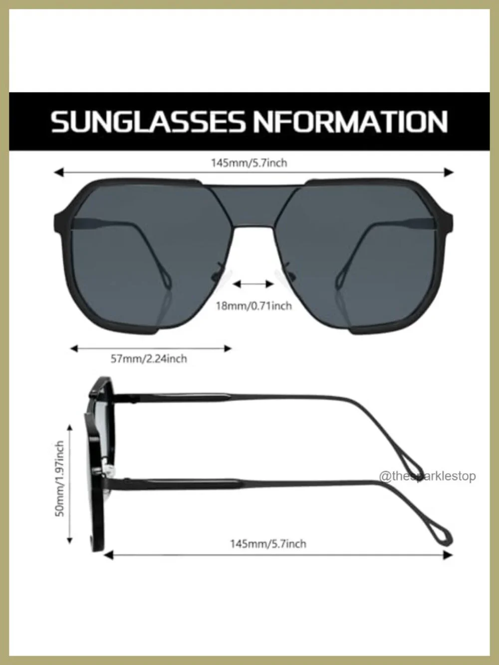 Oversized Square Metal Frame Aviator Sunglasses UV400 Protection Vintage Trendy